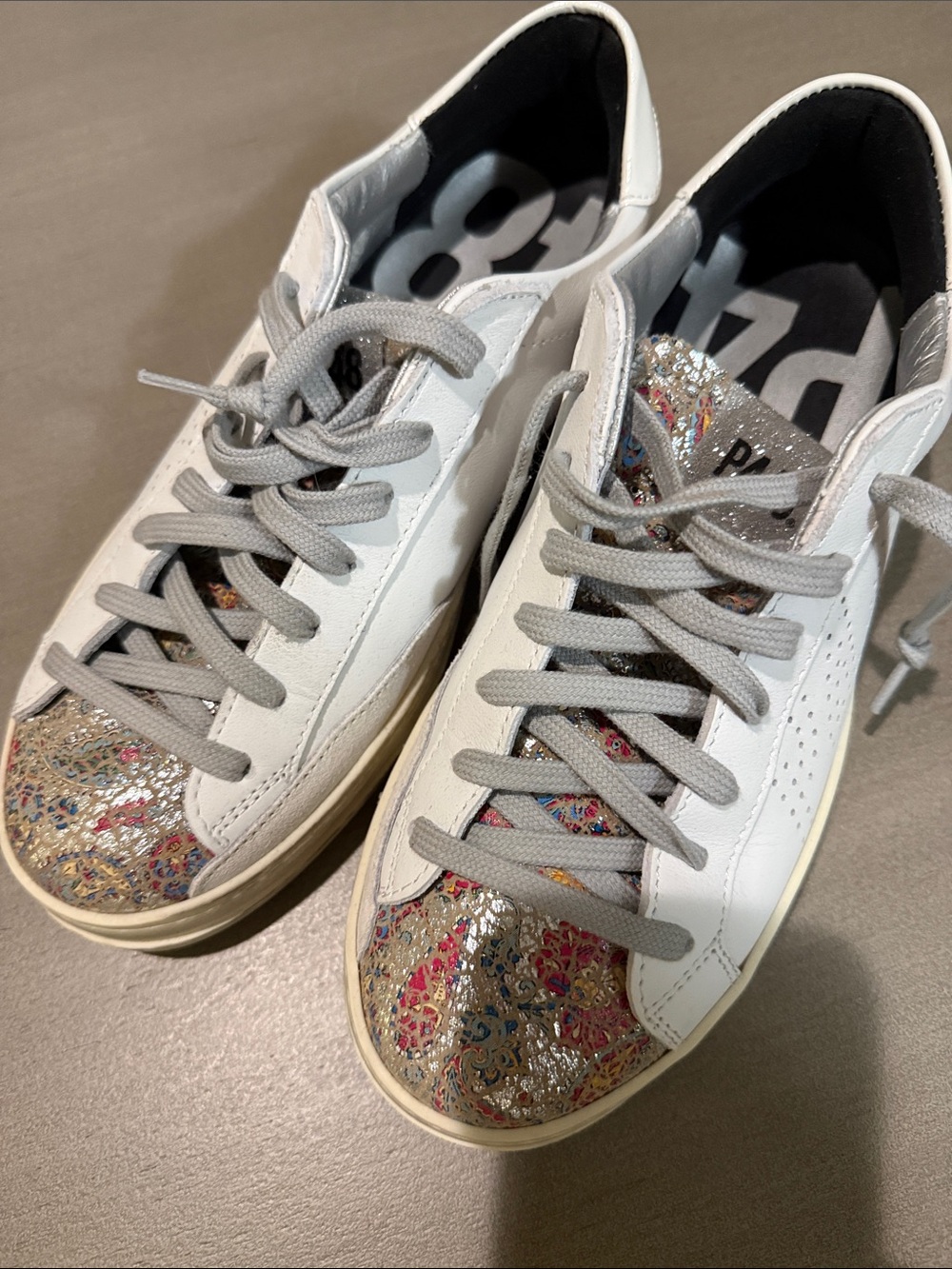P448 White Leather Sneakers with Multicolor Metallic Toe